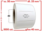białe 50x25 mm etykiety FOLIOWE 1000 szt. gilza 40 mm termotransfer
