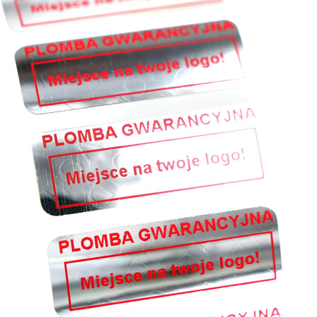z_usl_nad_p 30x11 mm plomby gwarancyjne VOID SREBRNE nadruk CZERWONY 100 szt.