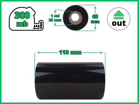 110x300 OUT kalka WOSKOWO-ŻYWICZNA taśma termotransferowa wosk żywica 110 mm 300 m czarna