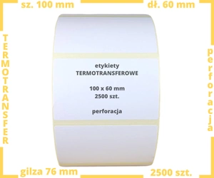 100x60 mm etykiety 2500 szt. perforacja samoprzylepne termotransferowe białe