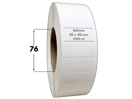 białe 50x20 mm etykiety FOLIOWE 5000 szt. gilza 76 mm termotransfer