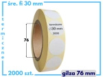 fi 30 mm etykiety termiczne 2000 szt. gilza 76 perforacja samoprzylepne białe
