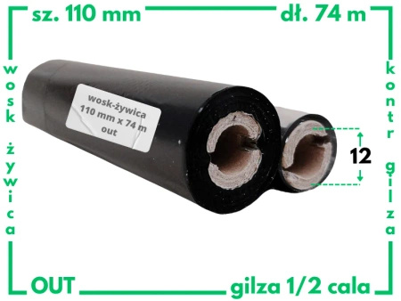 110x74 OUT kalka WOSKOWO-ŻYWICZNA taśma termotransferowa wosk żywica 110 mm 74 m czarna