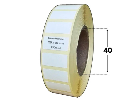 20x10 mm etykiety termotransferowe 2500 szt. gilza 40 samoprzylepne białe naklejki 20/10