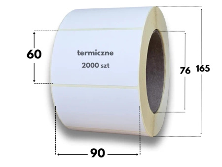 90x60 mm etykiety termiczne 2000 szt. gilza 76 samoprzylepne białe