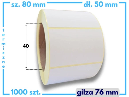 80x50 mm etykiety termiczne 1000 szt. gilza 76 samoprzylepne białe 80*50