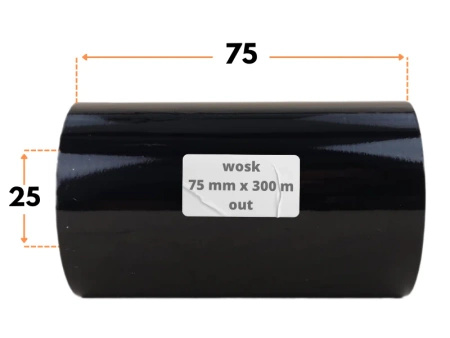 75x300 kalka WOSKOWA taśma termotransferowa wosk 75mm 300m czarna OUT