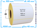 100x60 mm etykiety termiczne z klejem ODLEPNYM 1000 szt. gilza 40 samoprzylepne białe naklejki 100*60
