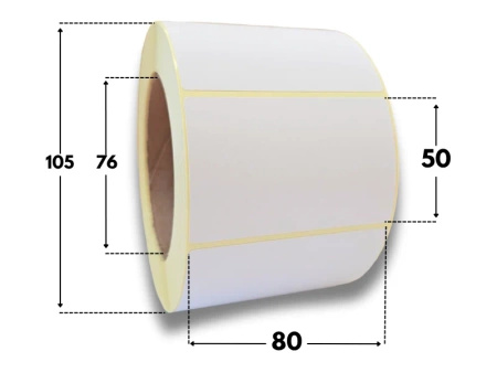 80x50 mm etykiety termiczne 1000 szt. gilza 76 samoprzylepne białe 80*50