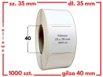 białe 35x35 mm etykiety FOLIOWE 1000 szt. gilza 40 mm termotransfer