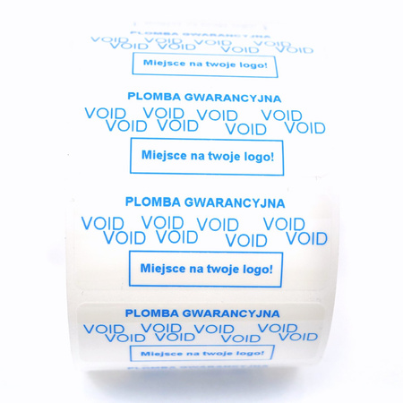 z_usl_nad_plom_ Plomby gwarancyjne VOID białe 45x18 nadruk NIEBIESKI