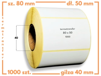 80x50 mm etykiety termotransferowe 1000 szt. gilza 40 samoprzylepne białe naklejki 80/50