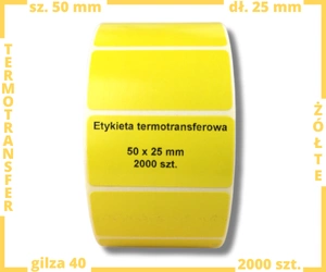 żółte 50x25 mm etykiety TERMOTRANSFEROWE samoprzylepne 2000 szt.