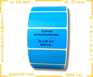 niebieskie 50x25 mm etykiety TERMOTRANSFEROWE samoprzylepne 2000 szt.
