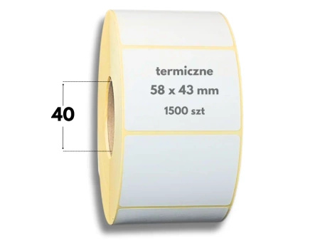 58x43 mm etykiety termiczne 1500 szt. samoprzylepne białe 58/43