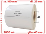 białe 100x25 mm etykiety FOLIOWE 2000 szt. gilza 40 mm termotransfer