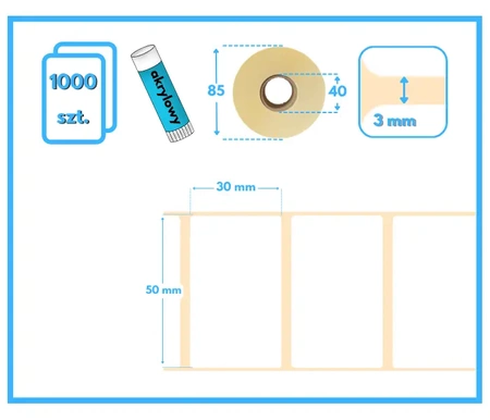 50x30 mm etykiety termiczne 1000 szt. samoprzylepne białe naklejki 50*30