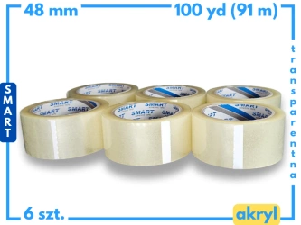 zgrzewka akryl 48mm x 100yd (91m) Smart BEZBARWNA taśma klejąca 48/100 pakowa 6 sztuk