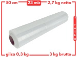 50 cm folia stretch 3 kg brutto (2,7 kg netto) przeźroczysta 23 mic - strecz transparentny mocny i wydajny