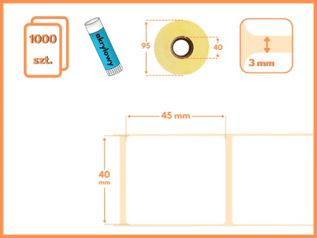 40x45 mm etykiety termotransferowe 1000 szt. gilza 40 samoprzylepne białe naklejki 40/45