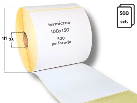 100x150 mm etykiety termiczne 500 szt. gilza 25 KAUCZUK samoprzylepne białe 100/150 żółty podkład