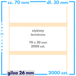 70x30 mm etykiety termiczne 2000 szt. gilza 25 samoprzylepne białe