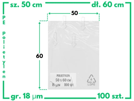 50x60 cm polietylenowe worki foliowe 100 szt. (500x600 mm)