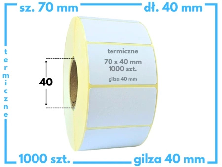 70x40 mm etykiety termiczne 1000 szt. gilza 40 samoprzylepne naklejki białe 70*40