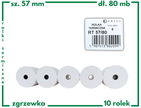 Rolki termiczne 57x80 do kasy fiskalnej 5 szt. 57mm / 80mb