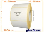 80x60 mm etykiety termotransferowe 2000 szt. gilza 76 samoprzylepne białe naklejki 80/60