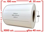 białe 100x35 mm etykiety FOLIOWE 1000 szt. gilza 40 mm termotransfer