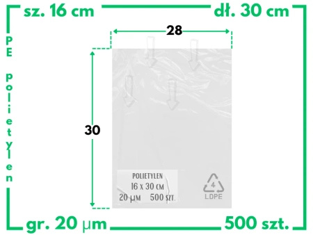 16x30 cm worki foliowe polietylenowe LDPE 160x300 mm przeźroczyste 500 szt