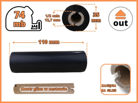 110x74 kalka WOSKOWA taśma termotransferowa wosk 110mm 74m czarna OUT