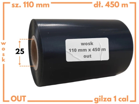 110x450 kalka WOSKOWA taśma termotransferowa wosk 110mm 450m czarna OUT