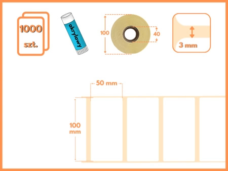 100x50 mm etykiety papierowe 1000 szt. gilza 40 samoprzylepne termotransferowe  do kalek