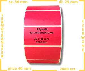 czerwone 50x25 mm etykiety TERMOTRANSFEROWE samoprzylepne 2000 szt.