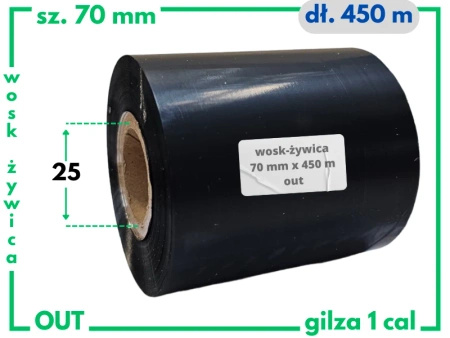 70x450 OUT kalka WOSKOWO-ŻYWICZNA taśma termotransferowa wosk żywica 70 mm 450 m czarna