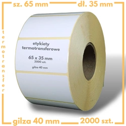 65x35 mm 2000 szt. gilza 40 etykiety samoprzylepne termotransferowe białe