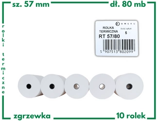Rolki termiczne 57x80 do kasy fiskalnej 5 szt. 57mm / 80mb
