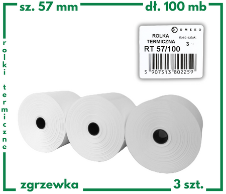 Rolki termiczne 57x100 do kasy fiskalnej 3 szt. 57mm / 100mb