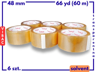zgrzewka solvent 48mm x 66yd (60m) Vibac BEZBARWNA taśma klejąca 48/66 pakowa 6 sztuk