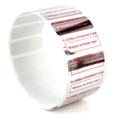 z_usl_nad_p 30x11 mm plomby gwarancyjne VOID SREBRNE nadruk CZERWONY 100 szt.