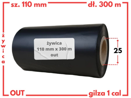 110x300 OUT kalka ŻYWICZNA taśma termotransferowa żywica 110 mm 300 m czarna