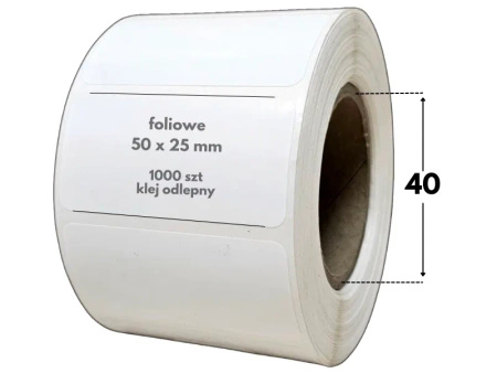 białe 50x25 mm etykiety FOLIOWE 1000 szt. klej ODLEPNY
