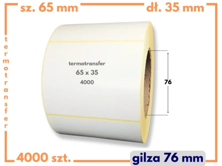 65x35 mm etykiety termotransferowe 4000 szt. gilza 76 samoprzylepne białe naklejki 65*35