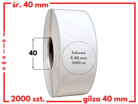 białe okrągłe 40 mm etykiety FOLIOWE 2000 szt. gilza 40 mm termotransfer