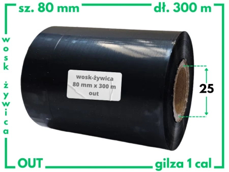 80x300 OUT kalka WOSKOWO-ŻYWICZNA taśma termotransferowa wosk żywica 80 mm 300 m czarna