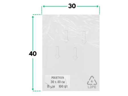 30x40 cm polietylenowe worki foliowe 100 szt. (300x400 mm)
