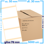 karton etykiet 50x30 mm termiczne 5000 szt. gilza 76 mm 24 rol. samoprzylepne białe
