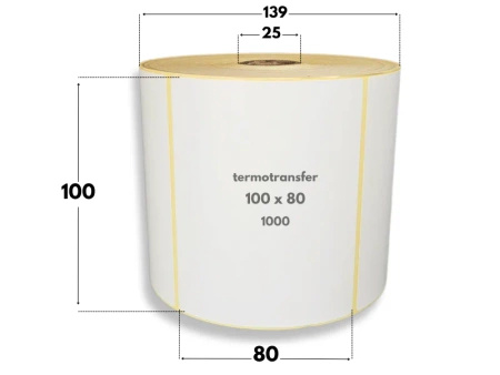100x80 mm etykiety termotransferowe 1000 szt. gilza 25 samoprzylepne białe naklejki 100/80